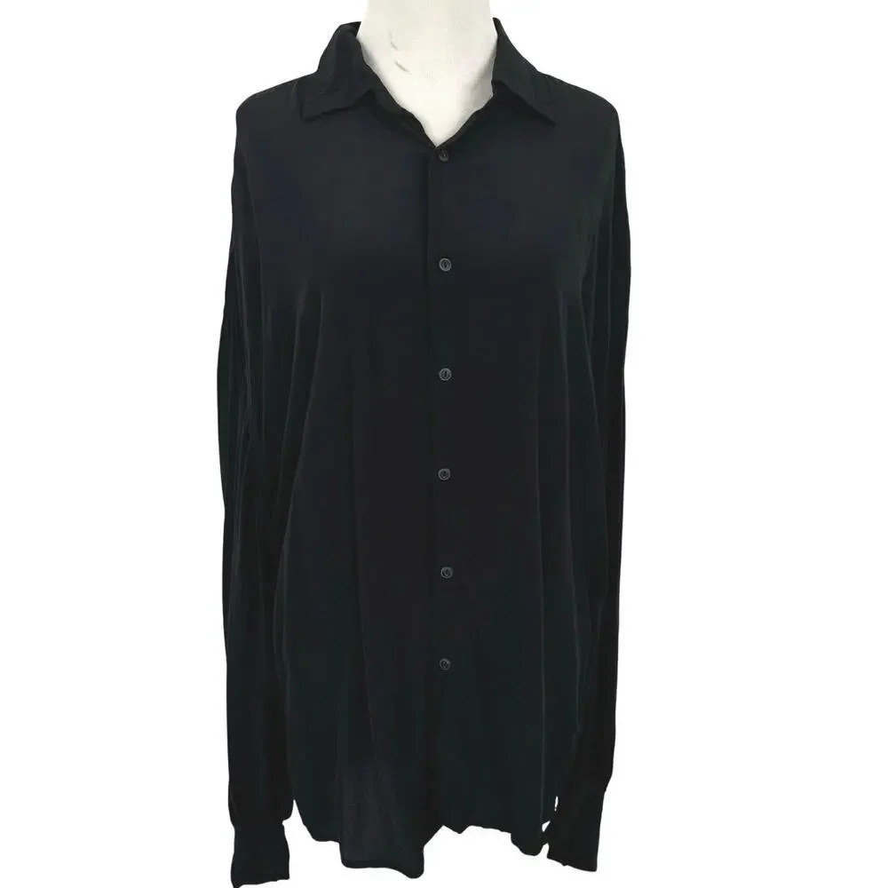 ASOS Black Flowy Sleeve Button Front Blouse Long Sleeve Oversized Top Medium